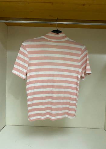 Kadın Pembe Çizgili Polo Tişört - Görsel 5