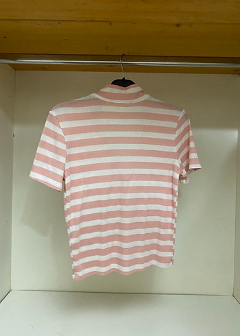 Kadın Pembe Çizgili Polo Tişört - Görsel 7