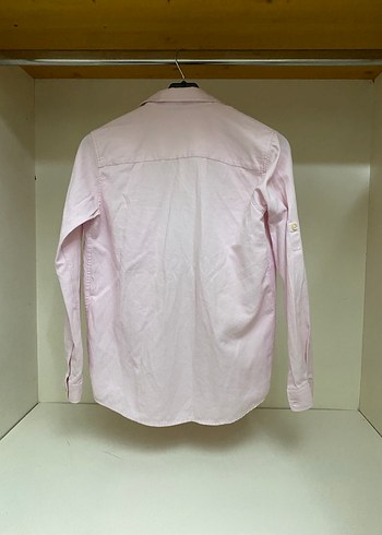 Pembe Keten Uzun Kollu Düğmeli Kadın Gömlek - Görsel 5