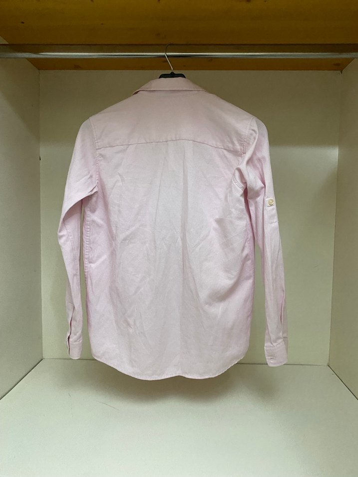 Pembe Keten Uzun Kollu Düğmeli Kadın Gömlek - Görsel 5