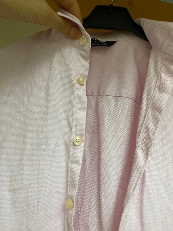 Pembe Keten Uzun Kollu Düğmeli Kadın Gömlek - Görsel 4