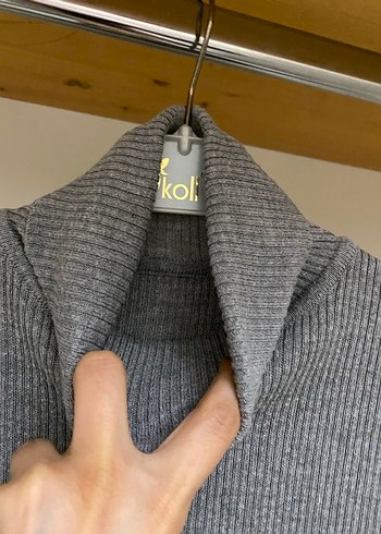 Gri Kadın Boğazlı Triko Kazak - Görsel 6