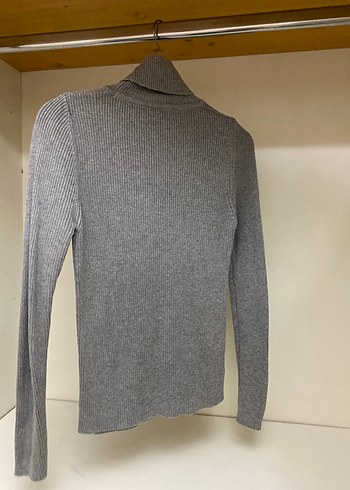 Gri Kadın Boğazlı Triko Kazak - Görsel 4