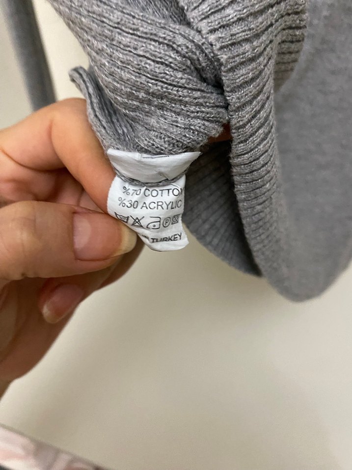 Gri Kadın Boğazlı Triko Kazak - Görsel 3