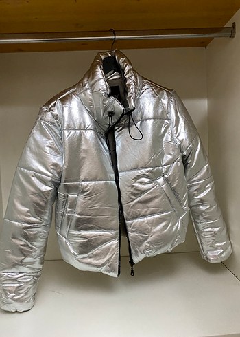 Gri Metalik Fermuarlı Kadın Ceket - Görsel 2