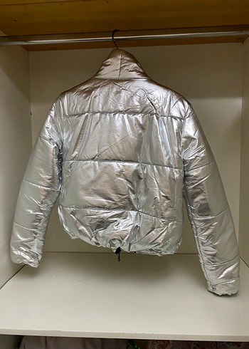 Gri Metalik Fermuarlı Kadın Ceket - Görsel 5