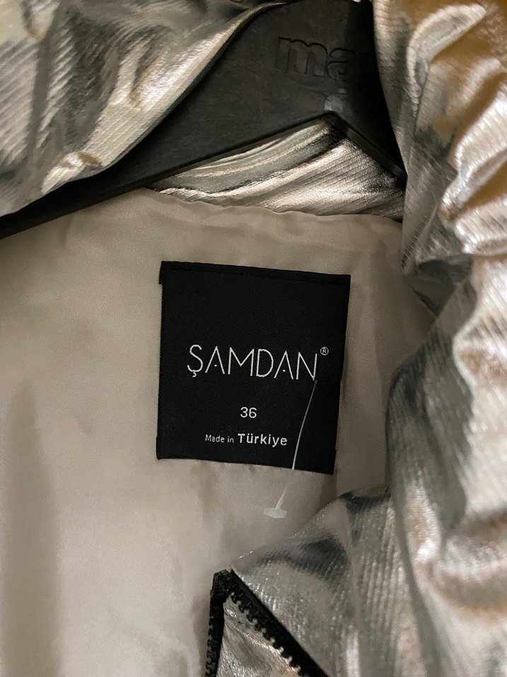 Gri Metalik Fermuarlı Kadın Ceket - Görsel 4