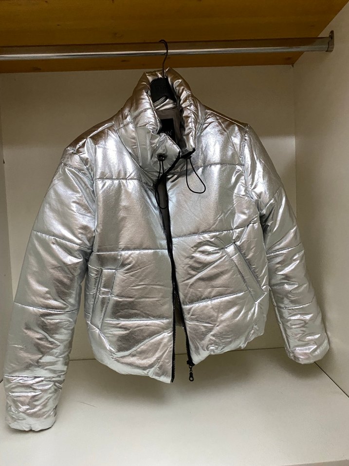 Gri Metalik Fermuarlı Kadın Ceket - Görsel 2