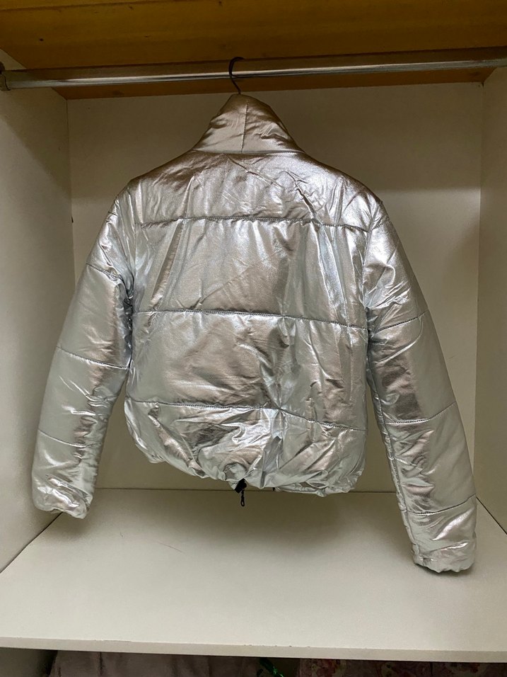 Gri Metalik Fermuarlı Kadın Ceket - Görsel 5