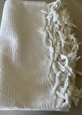 Püsküllü Beyaz tek kişilik pike - Görsel 6