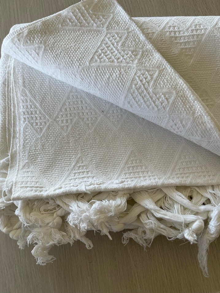 Püsküllü Beyaz tek kişilik pike - Görsel 5