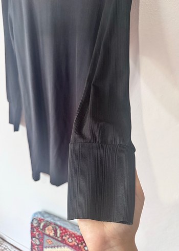 Kadın Siyah Pliseli Balıkçı Yaka Midi Elbise - Görsel 2