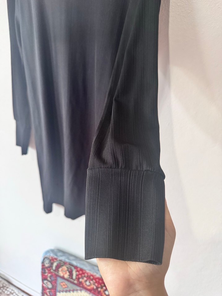 Kadın Siyah Pliseli Balıkçı Yaka Midi Elbise - Görsel 2