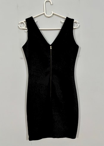 Siyah V Yakalı Midi Gövdeyi Saran Elbise - Görsel 2