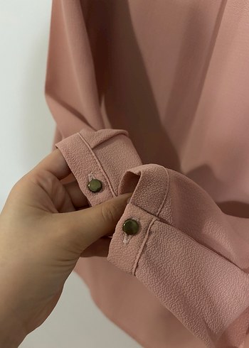 Gül kurusu V Yaka Uzun Kollu Kadın Gömlek - Görsel 4