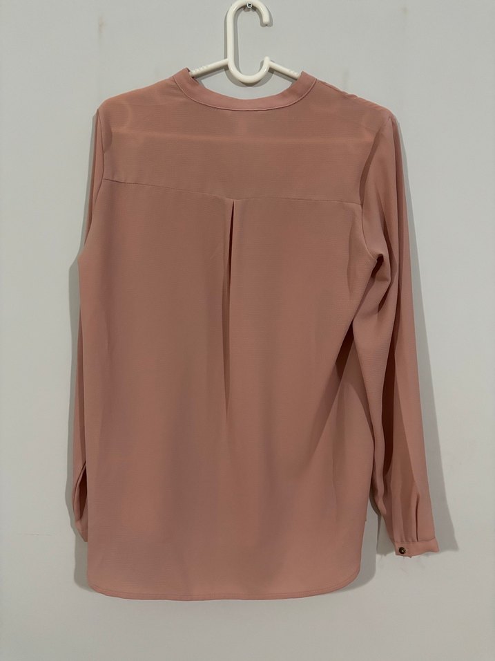 Gül kurusu V Yaka Uzun Kollu Kadın Gömlek - Görsel 3