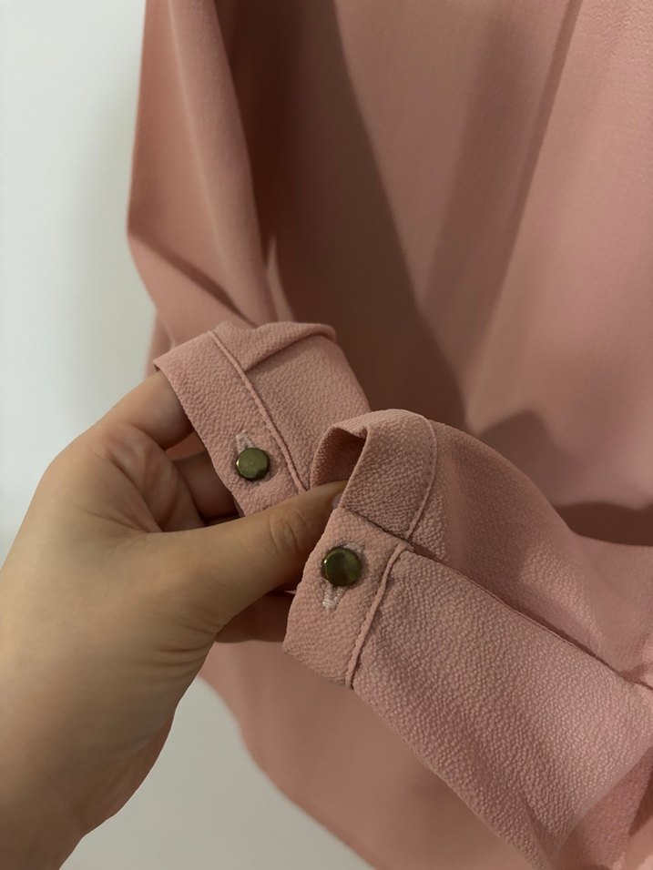 Gül kurusu V Yaka Uzun Kollu Kadın Gömlek - Görsel 4