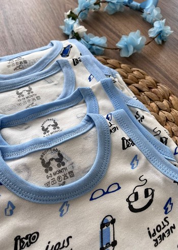 Mavi Desenli Erkek Bebek Kolsuz Çıtçıtlı Body - Görsel 3