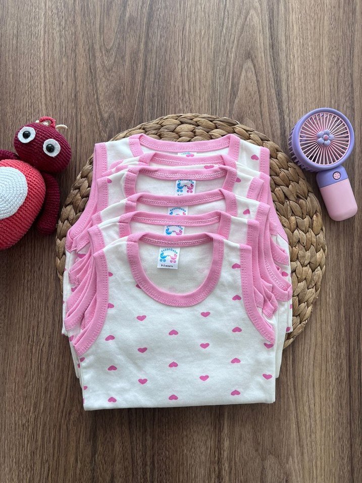 Pembe Kalp Desenli Çıtçıtlı Bebek Body - Görsel 3