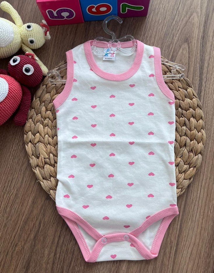 Pembe Kalp Desenli Çıtçıtlı Bebek Body - Görsel 2