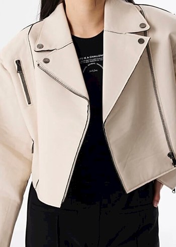 Bej Deri Kemerli Kadın Ceket - Görsel 2