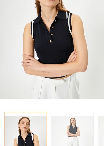 Kadın Siyah Kolsuz Polo Yaka Mini Yelek - Görsel 2