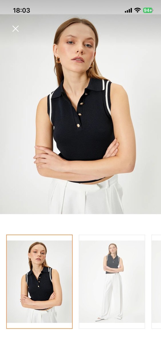 Kadın Siyah Kolsuz Polo Yaka Mini Yelek - Görsel 2