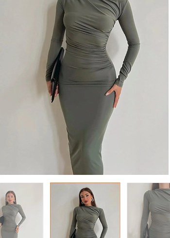 Gri Drapeli Uzun Elbise - Görsel 2