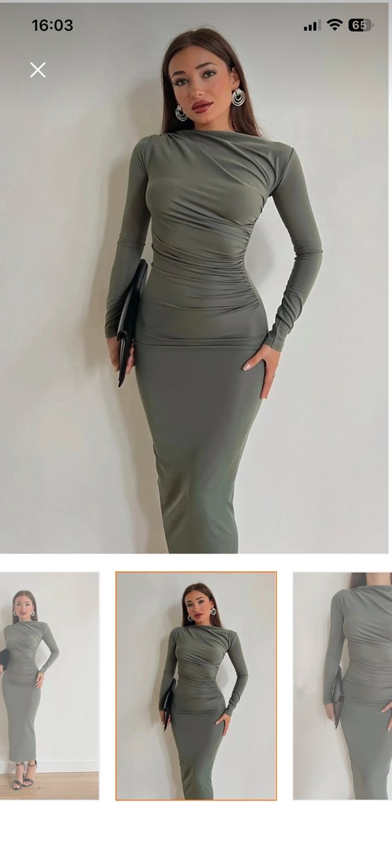 Gri Drapeli Uzun Elbise - Görsel 2