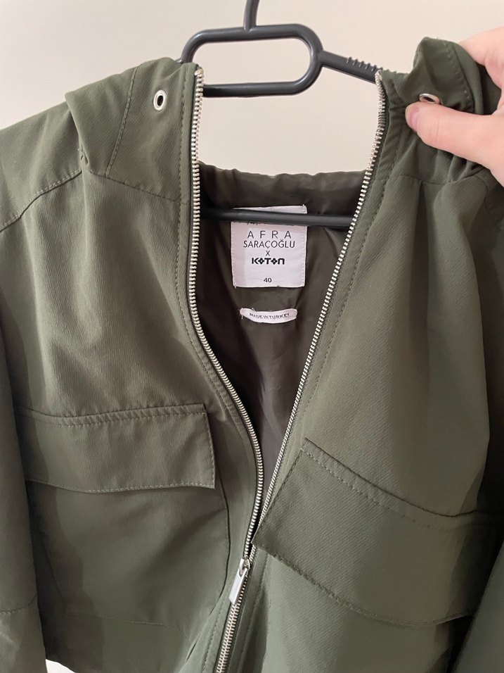 Kapüşonlu Kadın Haki Ceket - Görsel 3