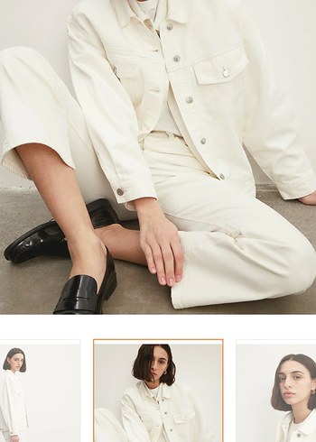 Beyaz Kadın Denim Ceket Rahat Kesim - Görsel 2