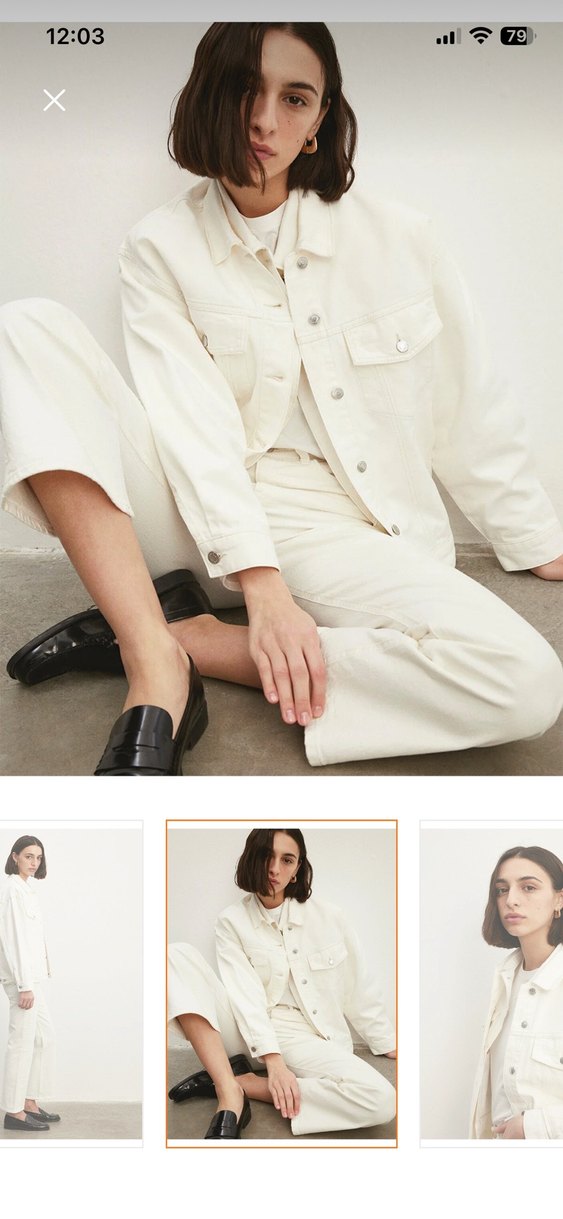 Beyaz Kadın Denim Ceket Rahat Kesim - Görsel 2