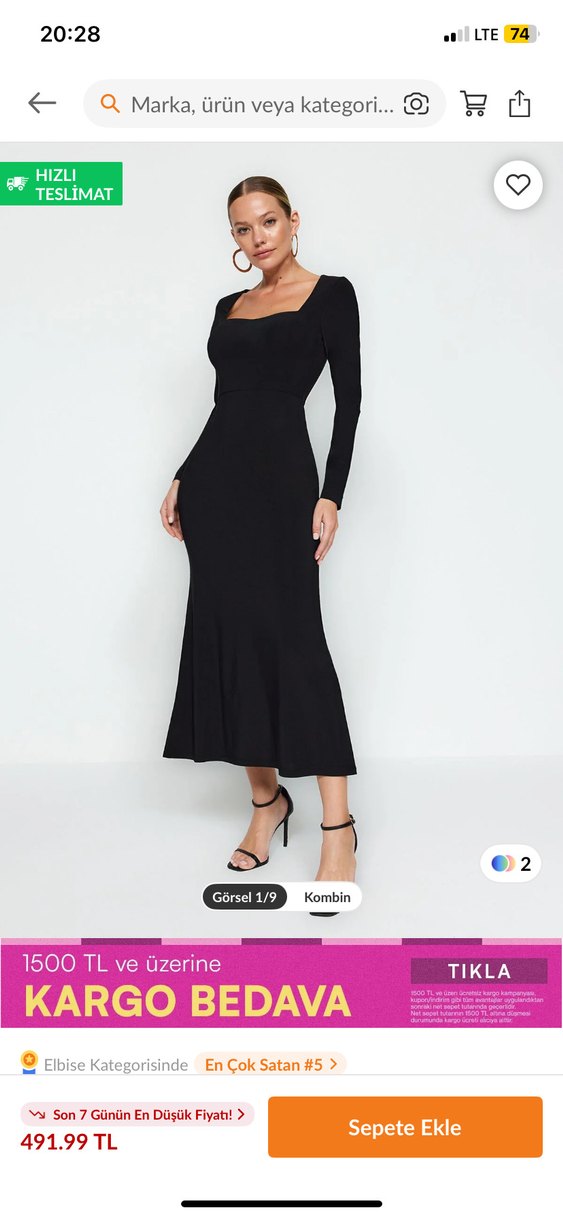 Siyah Midi Kadın Kalem Elbise - Görsel 3