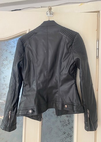 Siyah Deri Biker Ceket - Görsel 5