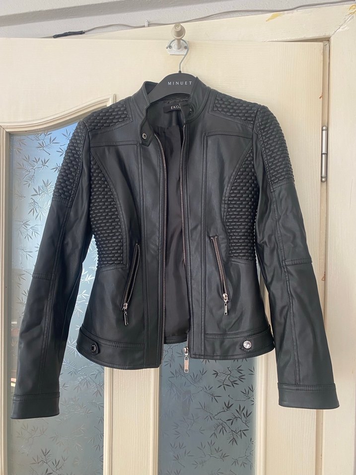 Siyah Deri Biker Ceket - Görsel 3