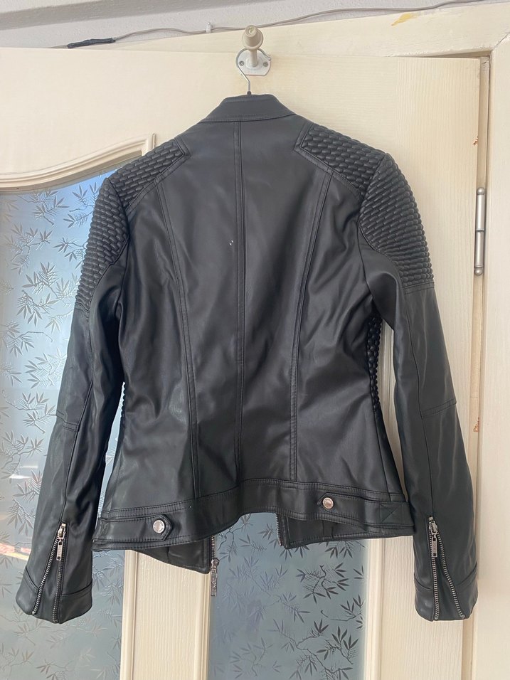 Siyah Deri Biker Ceket - Görsel 4