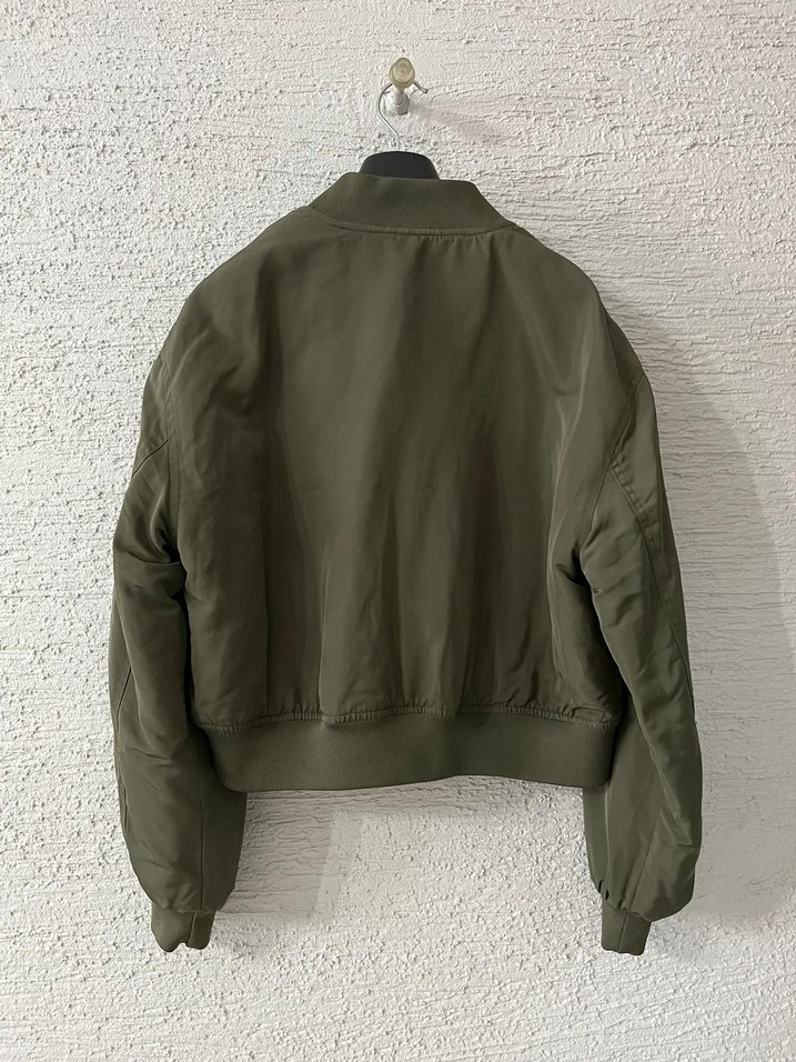 Kadın Haki Fermuarlı Midi Ceket - Görsel 2