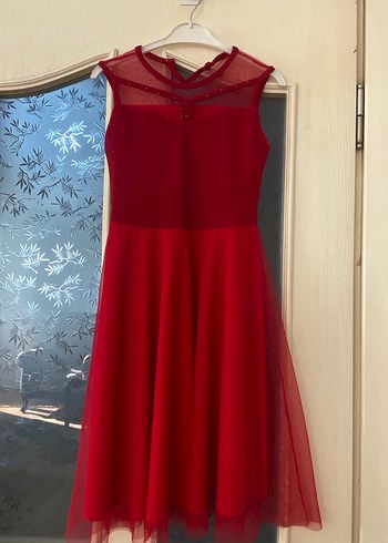 Kırmızı Parlak Abiye Çocuk Elbise - Görsel 2