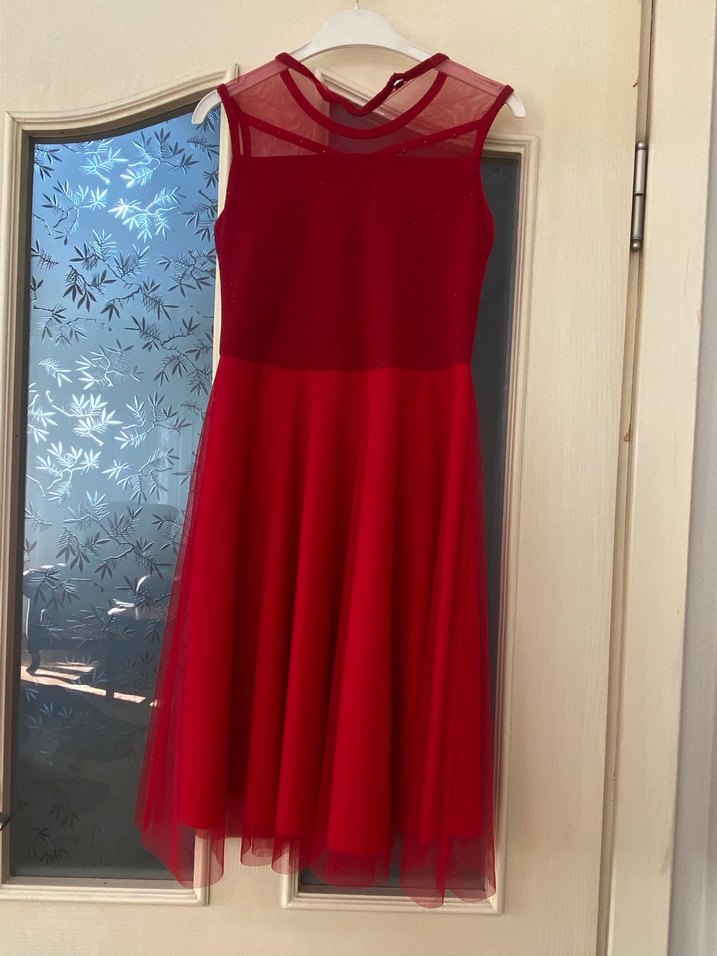 Kırmızı Parlak Abiye Çocuk Elbise - Görsel 4