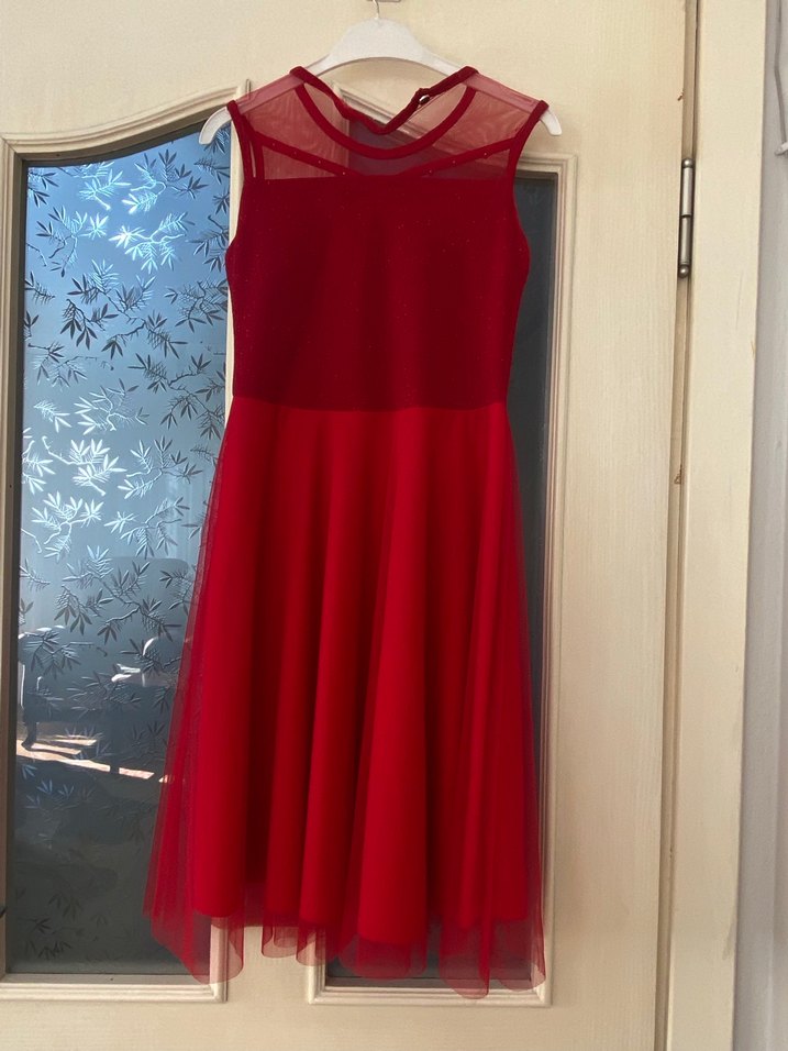 Kırmızı Parlak Abiye Çocuk Elbise - Görsel 3