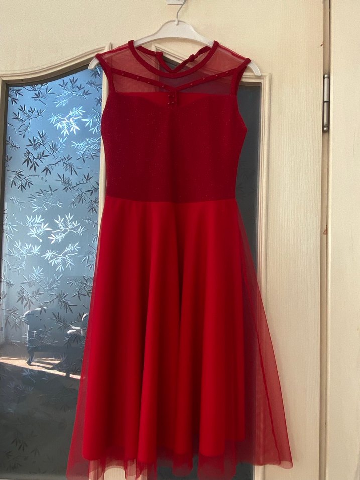 Kırmızı Parlak Abiye Çocuk Elbise - Görsel 2
