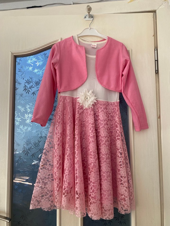 Kız Çocuk Pembe Dantel Elbise - Görsel 3