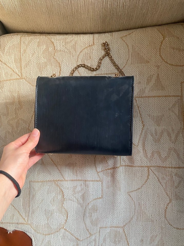 Zincir Detaylı Siyah Deri Kadın Çanta - Görsel 5