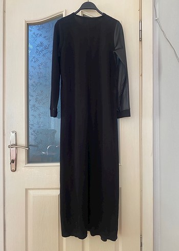 Siyah Uzun Kollu Uzun Siyah Elbise - Görsel 6