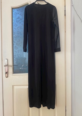 Siyah Uzun Kollu Uzun Siyah Elbise - Görsel 4