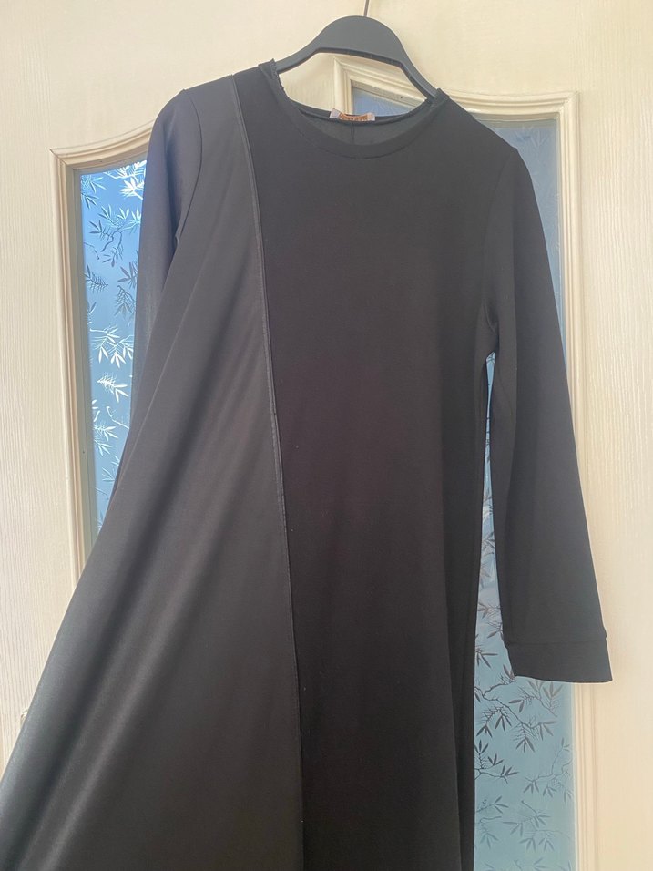 Siyah Uzun Kollu Uzun Siyah Elbise - Görsel 3