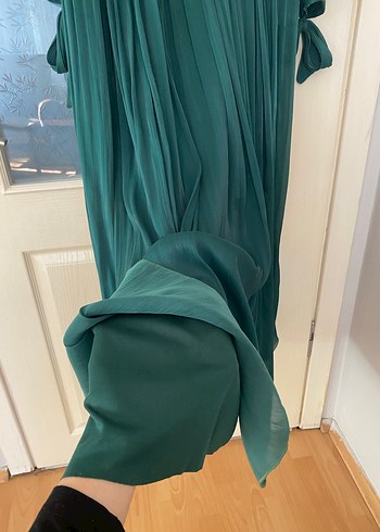 Yeşil Drapeli Uzun Kadın Elbise - Görsel 3