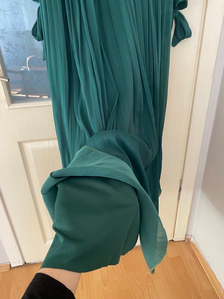 Yeşil Drapeli Uzun Kadın Elbise - Görsel 3