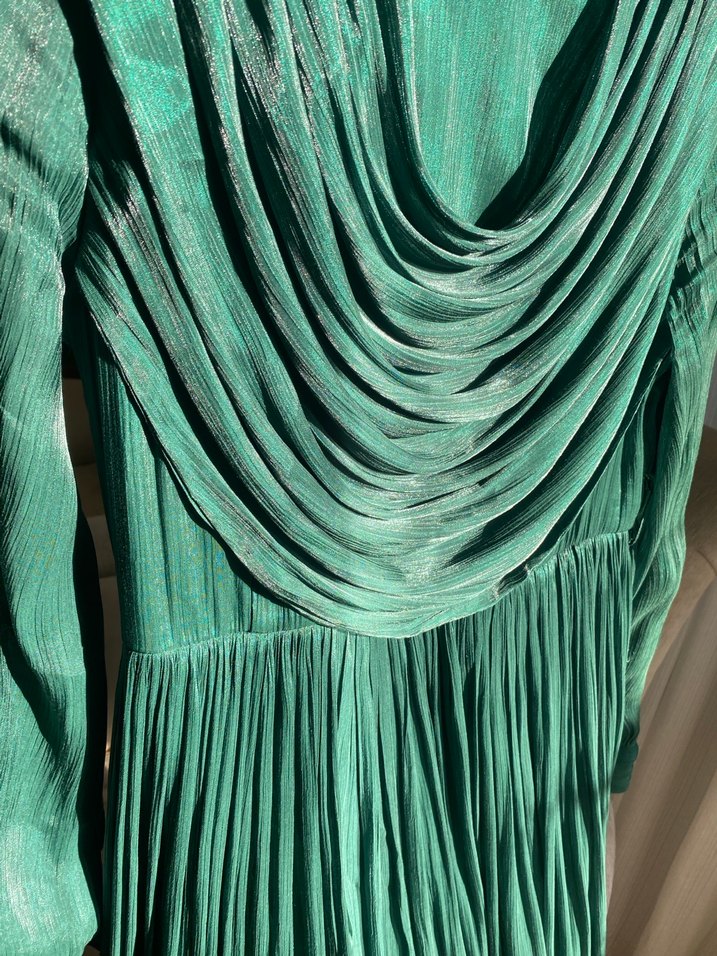 Yeşil Drapeli Uzun Kadın Elbise - Görsel 5