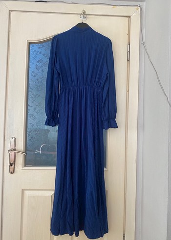 Lacivert Pilili Uzun Elbise - Görsel 5